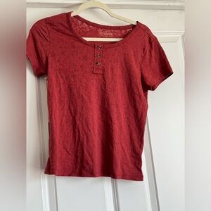 New Shyanne Small Brick Red Crew Neck Burn Out Super Soft Hidden Star Shirt Top